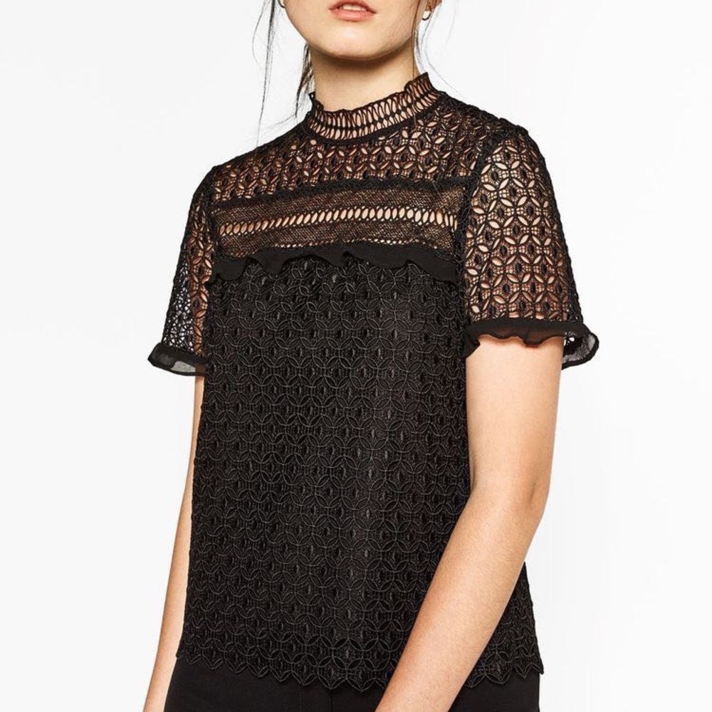 LIKE NEW ZARA Black Lace Guipure Top XS